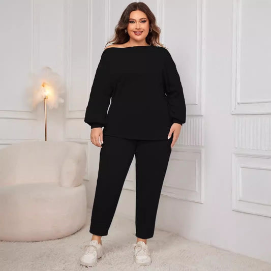 Plus Size Relaxed Long Sleeve Top and Pants Set