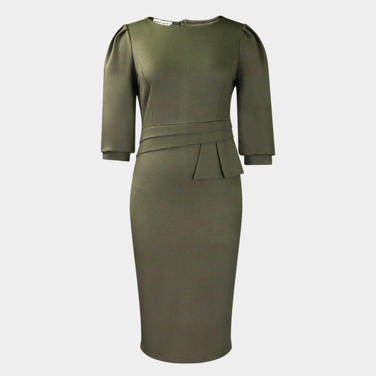 Tailored Body-Shaping Midi Dress with Defined Waist