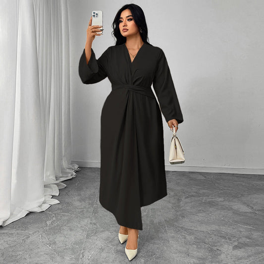 Plus Size Soft Wrap Dress with Defined Twist Waist